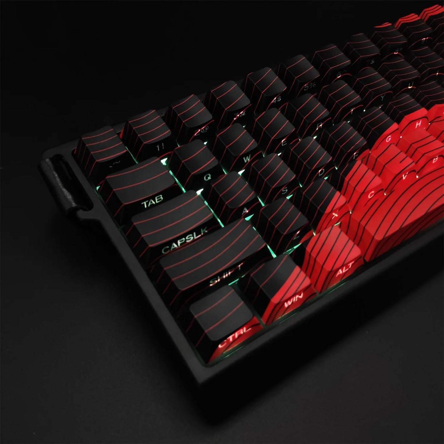 Contour Black and Red Side Engraved Translucent Keycaps PBT 128 Key Cherry Keycaps Suitable for Wooting Mechanical Keyboards