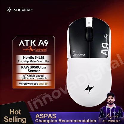 ATK Dragonfly A9 Ultimate bezdrátová herní myš A9 Air PAW3950 ultralehká ergonomická e-sportovní myš pro hráče FPS CSGO A9 Ultra