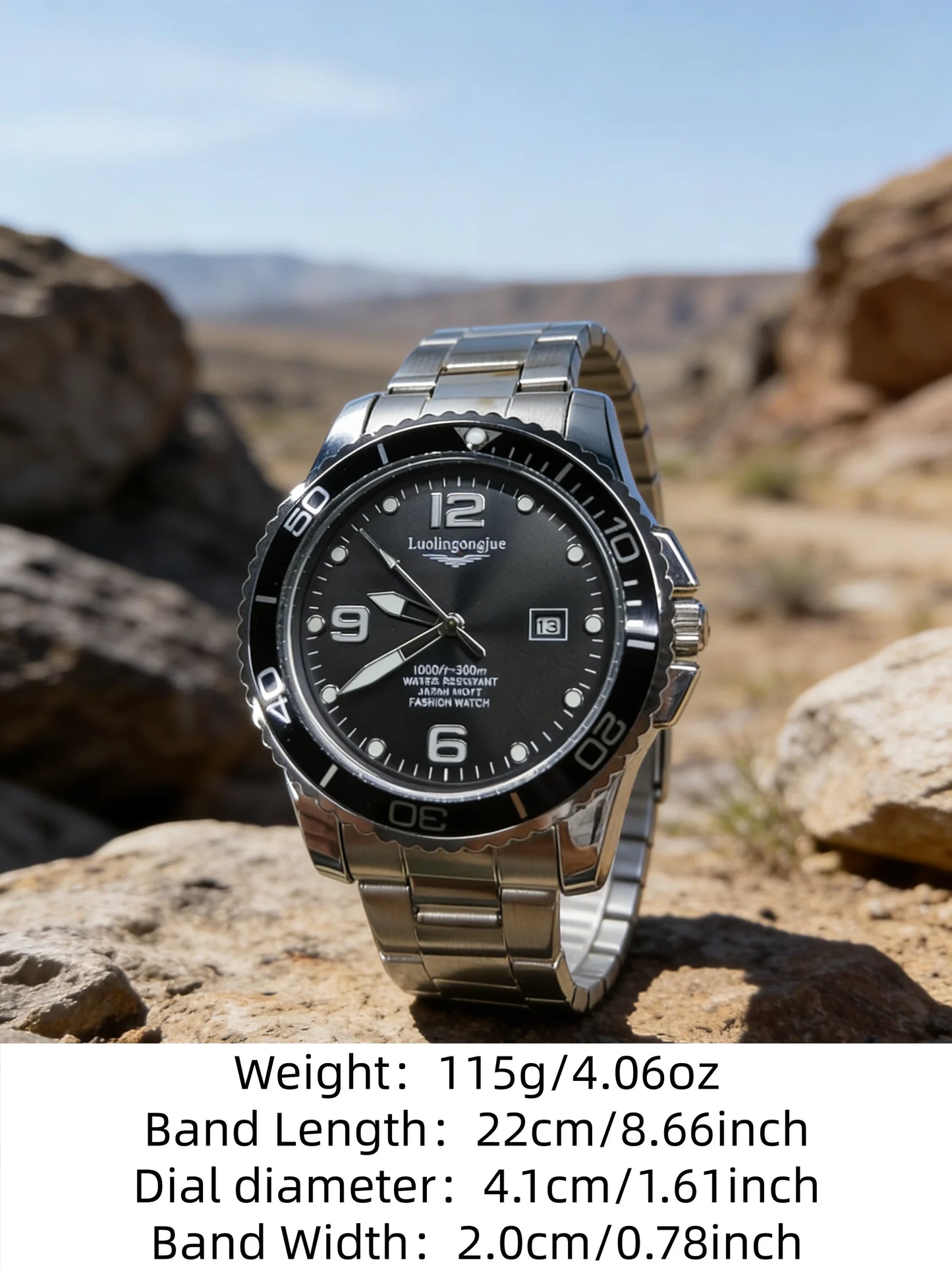 Men's Luxury Diving Quartz Watch, Classic Style, Waterproof, Luminous Calendar, Stainless Steel Strap, Business Casual Style, Men's Watch, High-Quality Gift, Gift for Men
