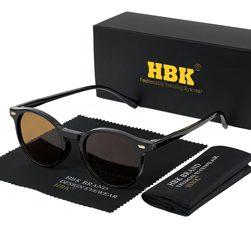 HBK Fashion Polarized Sunglasses Men Round TR90 Frame Fashion Sun Glasses Women Driving Sports UV400 Lunette De Soleil Homme