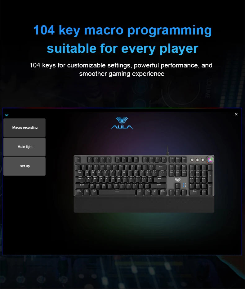 AULA F2088 Mechanical Keyboard Wired Gaming Keyboard Multi-Function Knob 104 Keys Magic Backlit Keyboard Macro Programming Compu