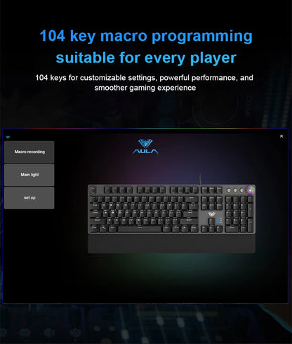 AULA F2088 Mechanical Keyboard Wired Gaming Keyboard Multi-Function Knob 104 Keys Magic Backlit Keyboard Macro Programming Compu