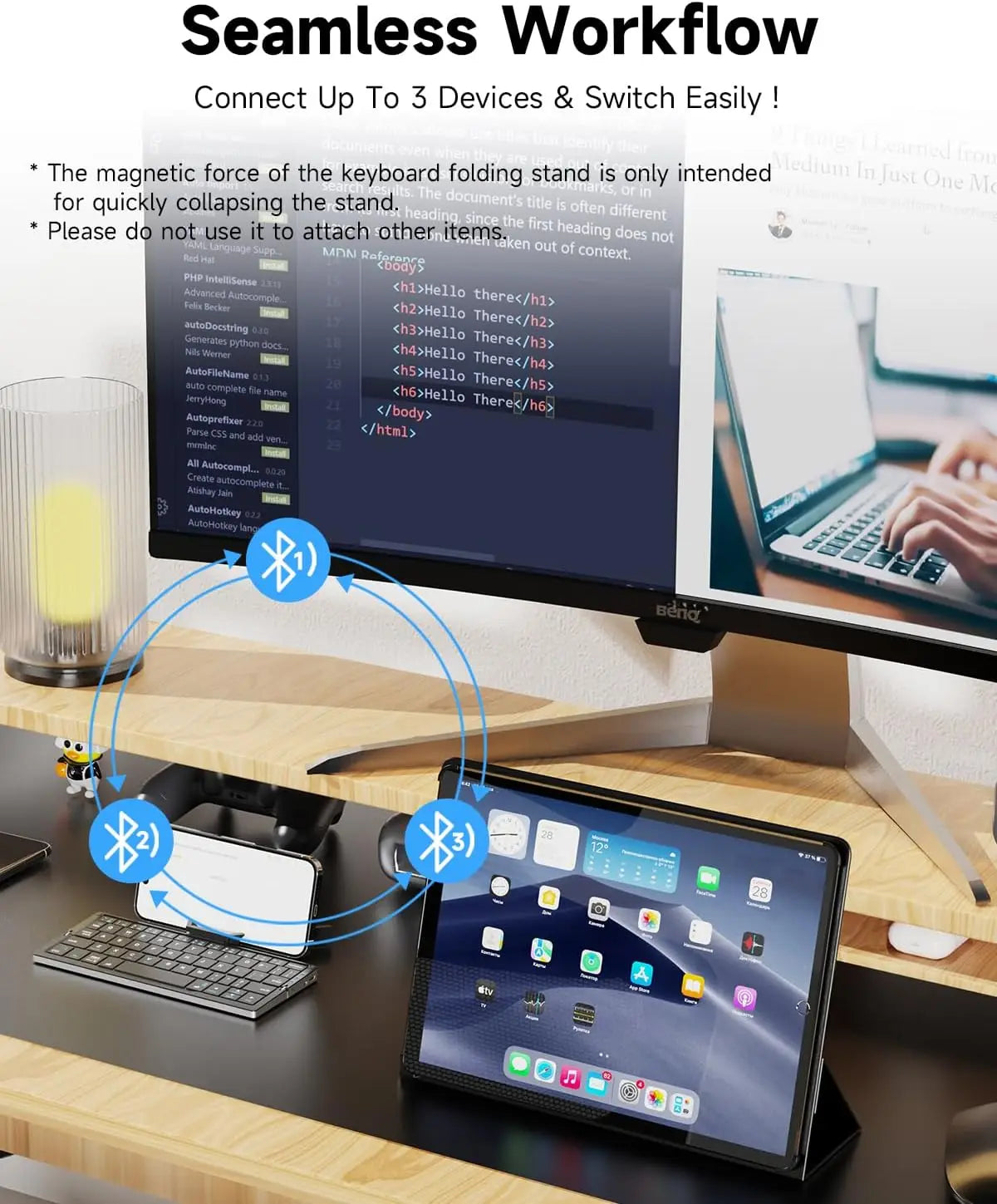 Jomaa faltbare Bluetooth-Tastatur, wiederaufladbare Bluetooth-Tastatur für Laptop, iPad und Smartphone, mini, tragbar und faltbar