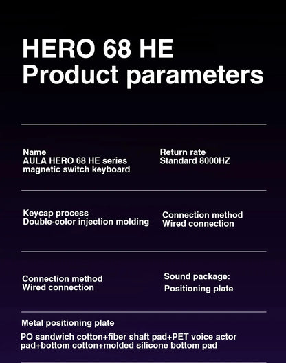 AULA HERO 68HE Magnetic Switch Keyboard RGB Gaming Mechanical Keyboard, 8K Rapid Trigger Wired Gaming Keyboard with Hot-Swappable Magnetic Switches, PBT Keycaps, 68-Key Esports Keyboard