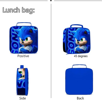 2025 New Arrival Sonic School Bag Lunch Bag Pencil Case Boys Girls Daily Use Book Cartoon Book Bags For Kids Christmas Gift