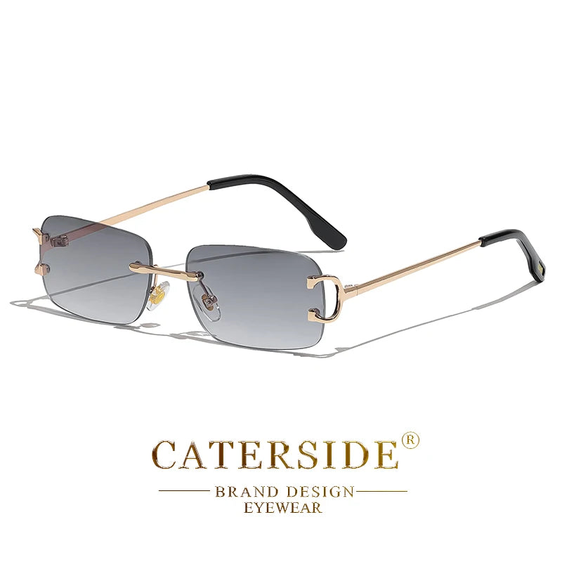 CATERSIDE Blue Rectangular Sunglasses Men Rimless Metal Fashion Square Sun Glasses For Women Gradient Lens Outdoor Eyewear UV400