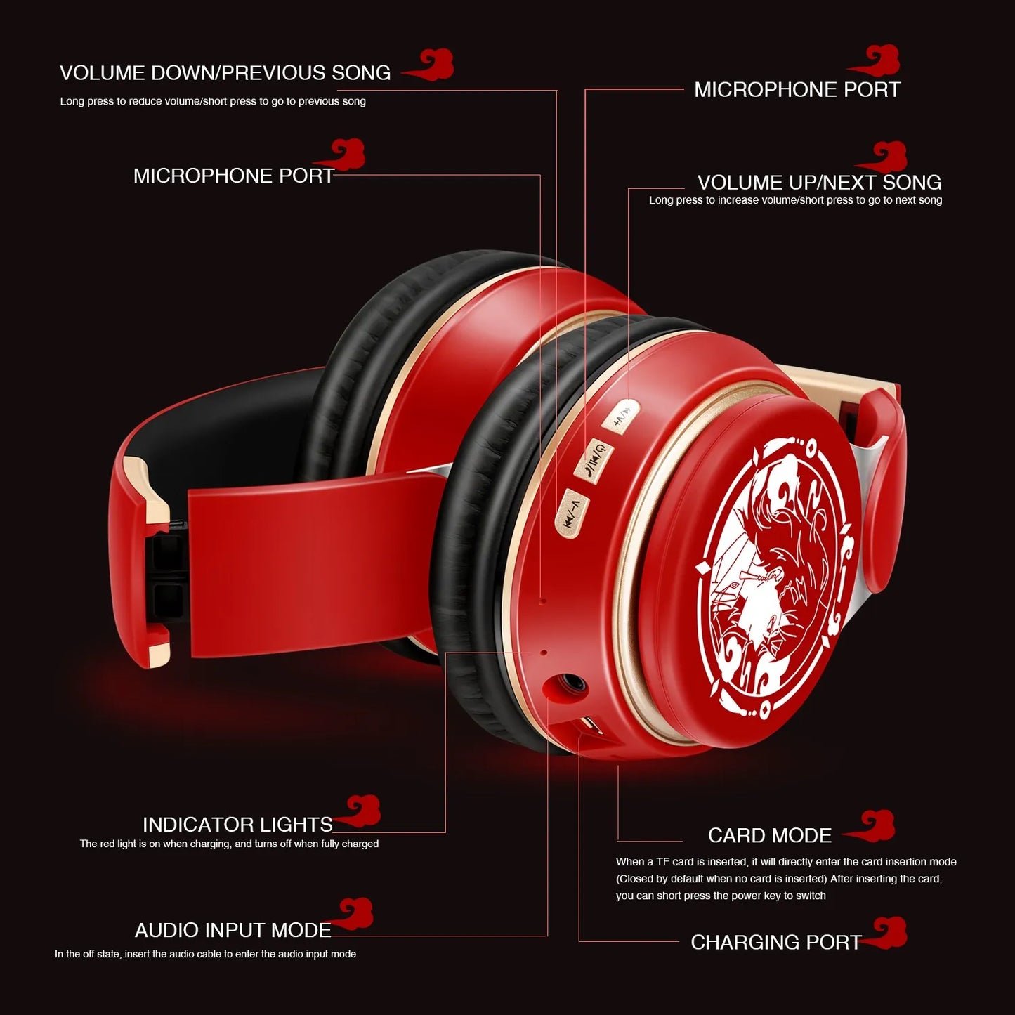 New Popular Bluetooth Headphones Stereo Headset Wireless Original Earphones Cosplay Game with MP3 FM & Microphone Students Gift