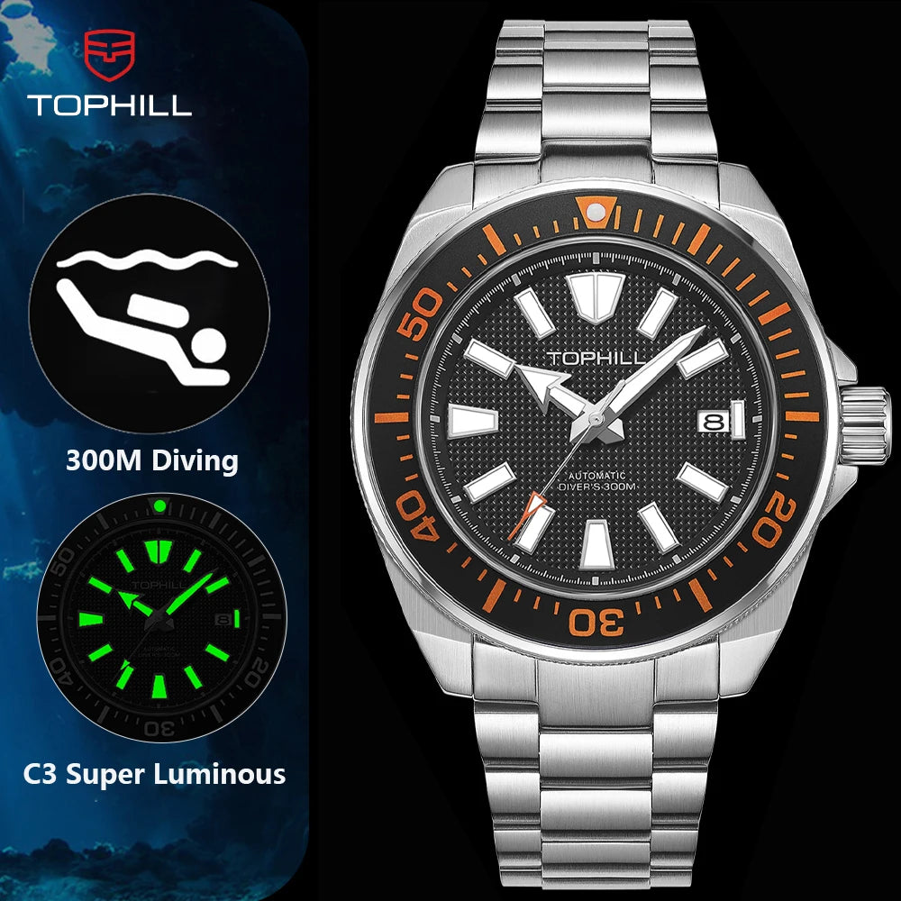 TOPHILL 43.5mm Professional Dive Watch Automatic NH35 Movement Sapphire 300M Waterproof Super Luminous Diving Men's Wristwatches