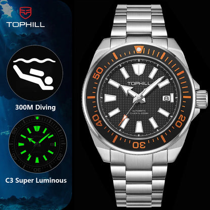 TOPHILL 43.5mm Professional Dive Watch Automatic NH35 Movement Sapphire 300M Waterproof Super Luminous Diving Men's Wristwatches
