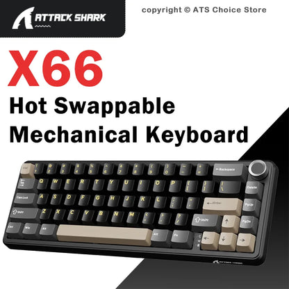 Attack Shark X66 Wireless Mechanical Keyboard 65% Compact Layout RGB Backlight Gasket Hot Swap Bluetooth USB-C PBT Large battery