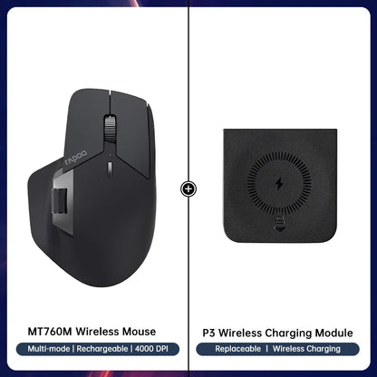 Rapoo MT760/MT760Mini Multi-mode Rechargeable Wireless Mouse Ergonomic 4000 DPI Bluetooth Mouse Easy-Switch Up to 4 Devices