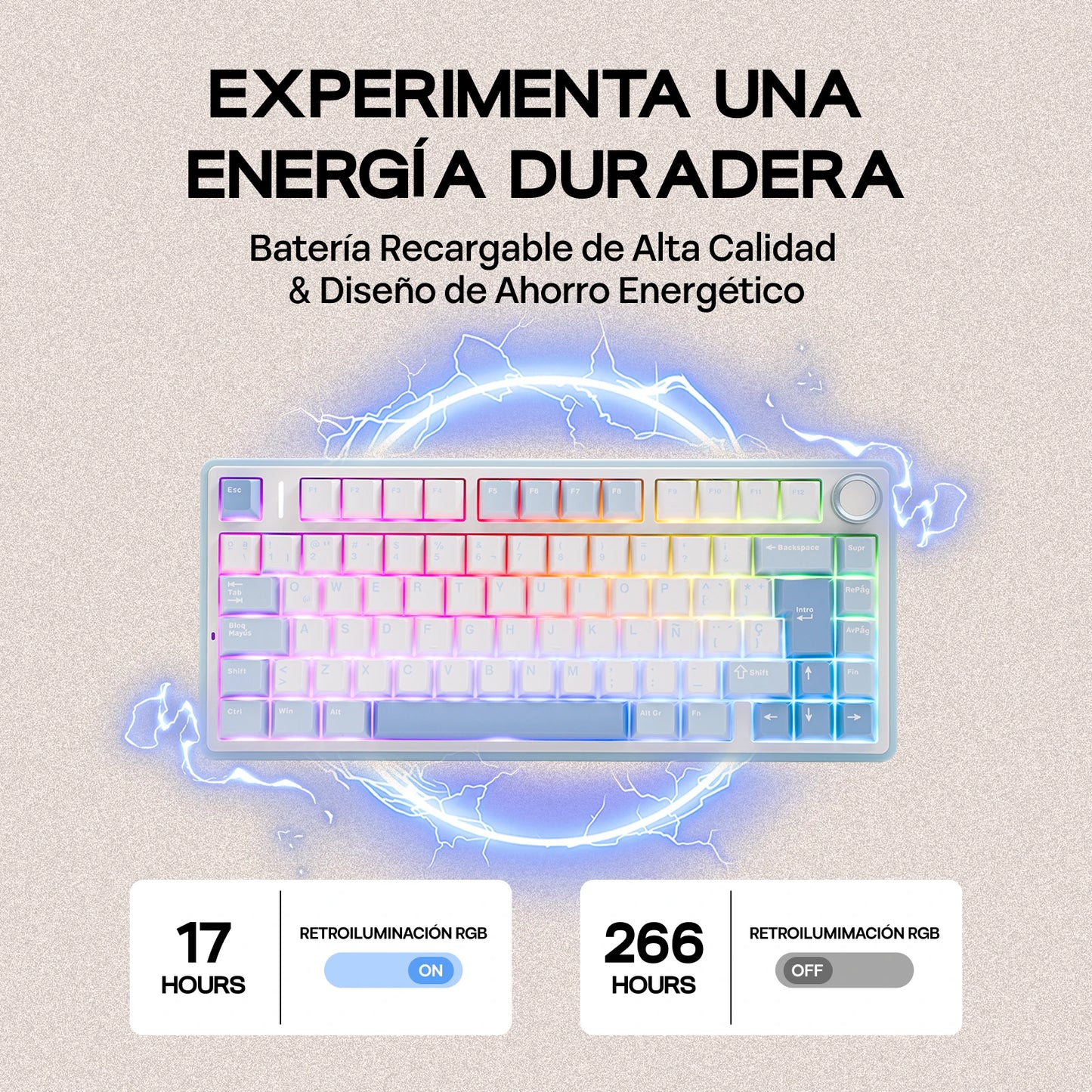EPOMAKER AULA F75 ISO-ES 75% QWERTY español, teclado mecánico gaming inalámbrico con cable/Bluetooth/2.4GHz, hot-swap, montaje gasket y retroiluminación RGB