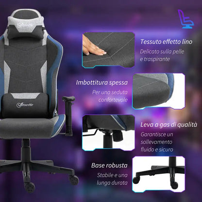 Premium Gaming Chair Reclining 150° with Rocking Function, Ergonomic Gaming Chair with Adjustable Height, Linen Fabric Office Chair for PC Gaming
