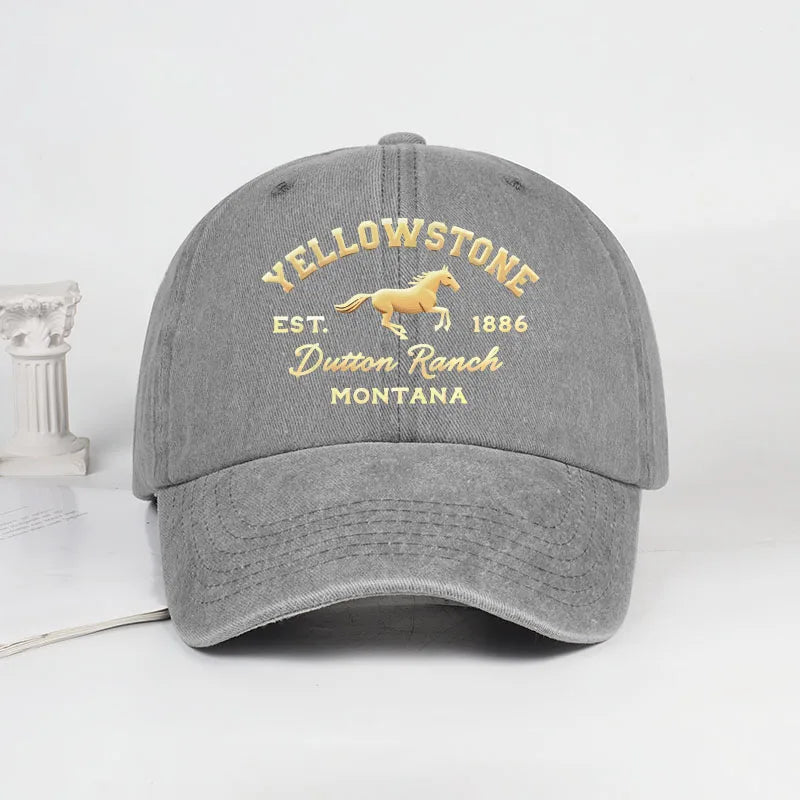 1pc Yellowstone Horse Print Washed Baseball Caps for Women Men Lightweight,Breathable,Adjustable Casual Wear Camping Yellowstone