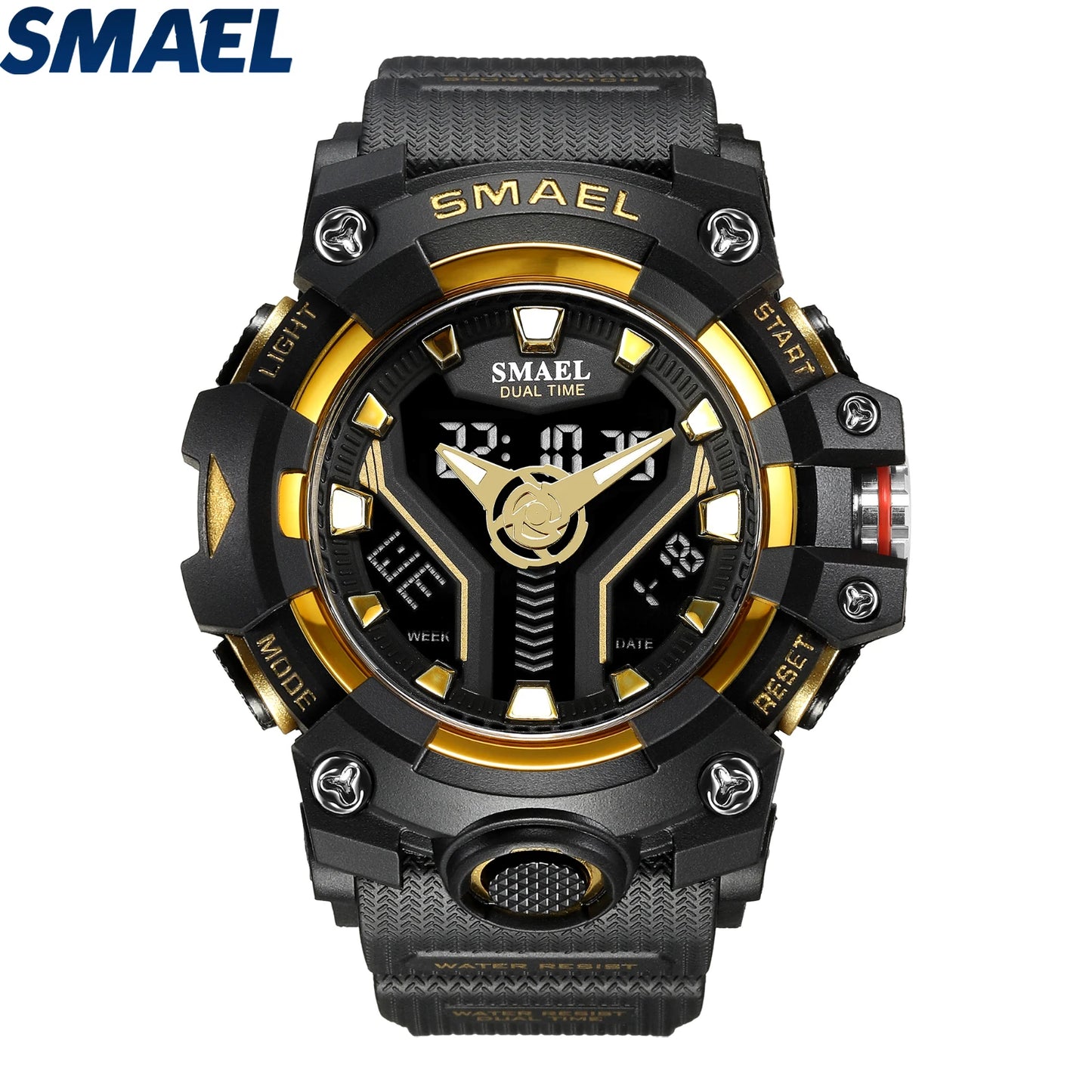 SMAEL 8075 Men's Analog Digital Dual Display Sport Watch - 50M Waterproof LED Backlight Dual Time Alarm Chronograph Stopwatch