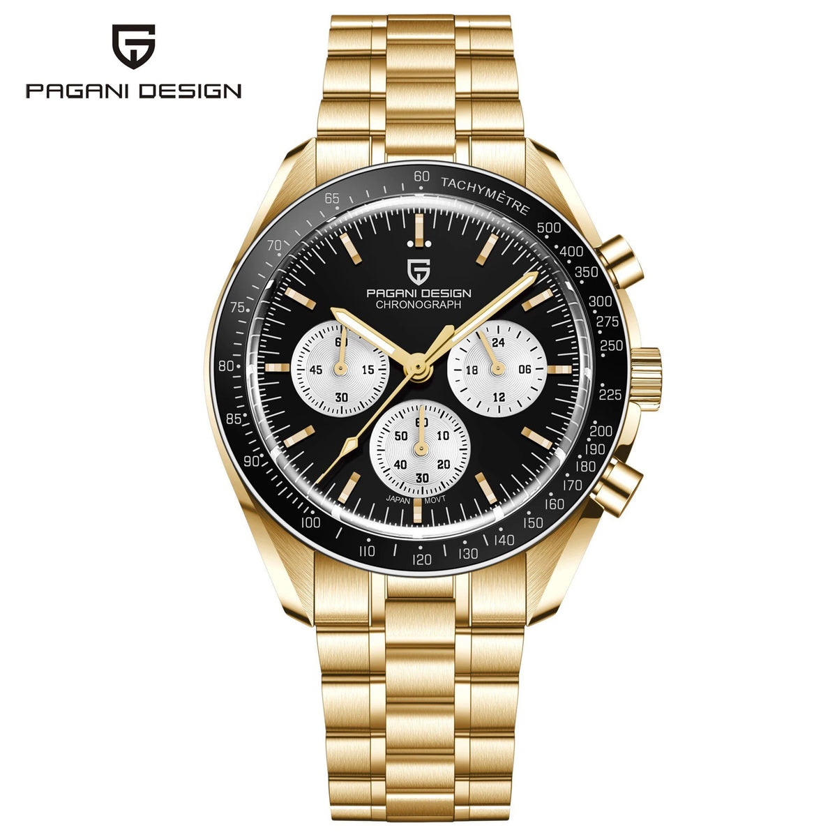 Zegarek PAGANI DESIGN Moon – luksusowy męski chronograf kwarcowy w sportowym stylu, szafirowe szkło z powłoką antyrefleksyjną, luminescencyjny wyświetlacz
