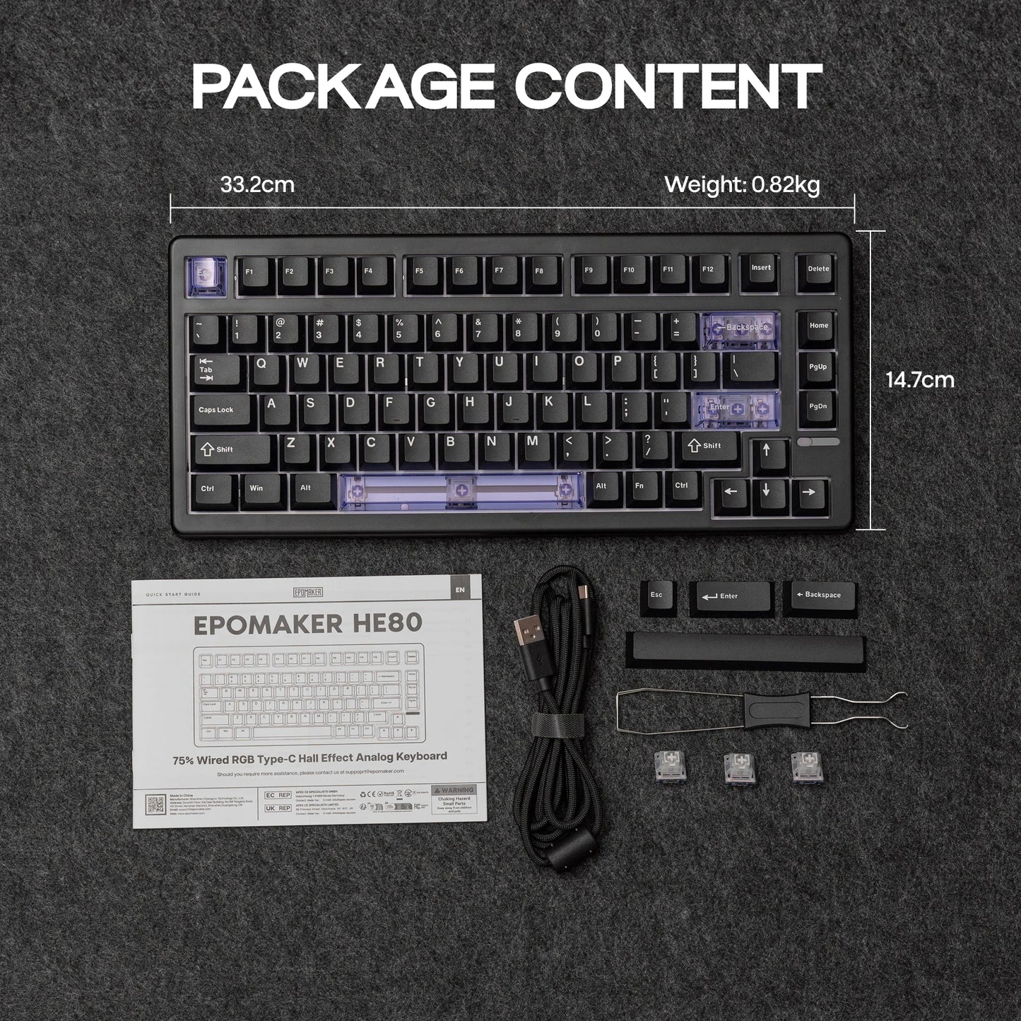Teclado mecânico magnético EPOMAKER HE80 75% layout US QWERTY Hot-Swap Creamy Gasket com fio Hall Effect DKS SOCD para PC/Mac