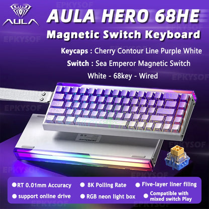 AULA HERO 68HE Magnetic Switch Keyboard RGB Gaming Mechanical Keyboard, 8K Rapid Trigger Wired Gaming Keyboard with Hot-Swappable Magnetic Switches, PBT Keycaps, 68-Key Esports Keyboard