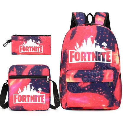 3Pcs Fortnite Gaming Backpack Set Lightweight Minimalist Laptop Schoolbag Pencil Case Lunch Bag Casual Travel Bag Holiday Gift