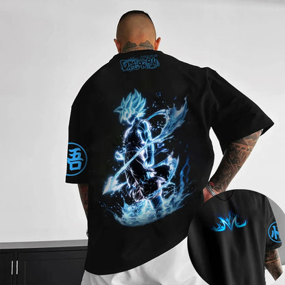 Dragon Ball Z Son Goku All Forms Broly Blue Aura Group Print Kids Oversized T-Shirt Men's Anime Streetwear Anime Tee For Fans