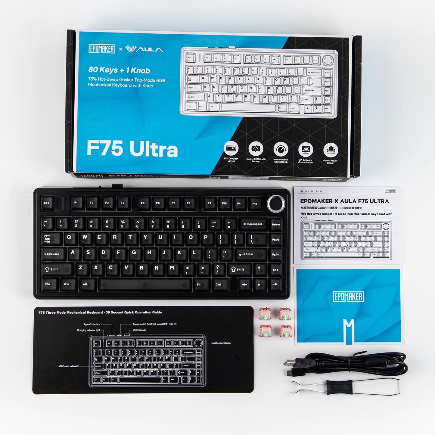 EPOMAKER x AULA F75 Ultra VIA Programmable 75% ANSI US QWERTY Layout Gasket Wired/Bluetooth/2.4Ghz Wireless Mechanical Keyboard