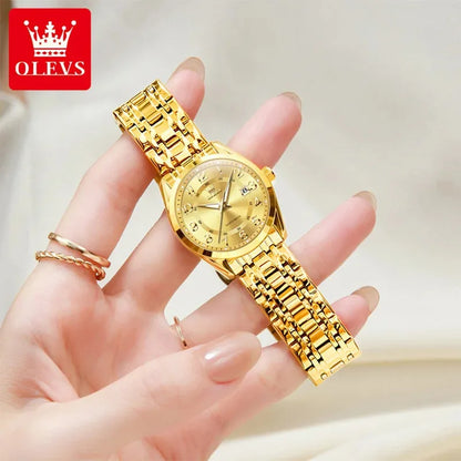 OLEVS Luxury Fashionable Ladies Quartz Watch Waterproof Wristwatch with Arabic Numerals Date Feature And Set Bracelet for Women