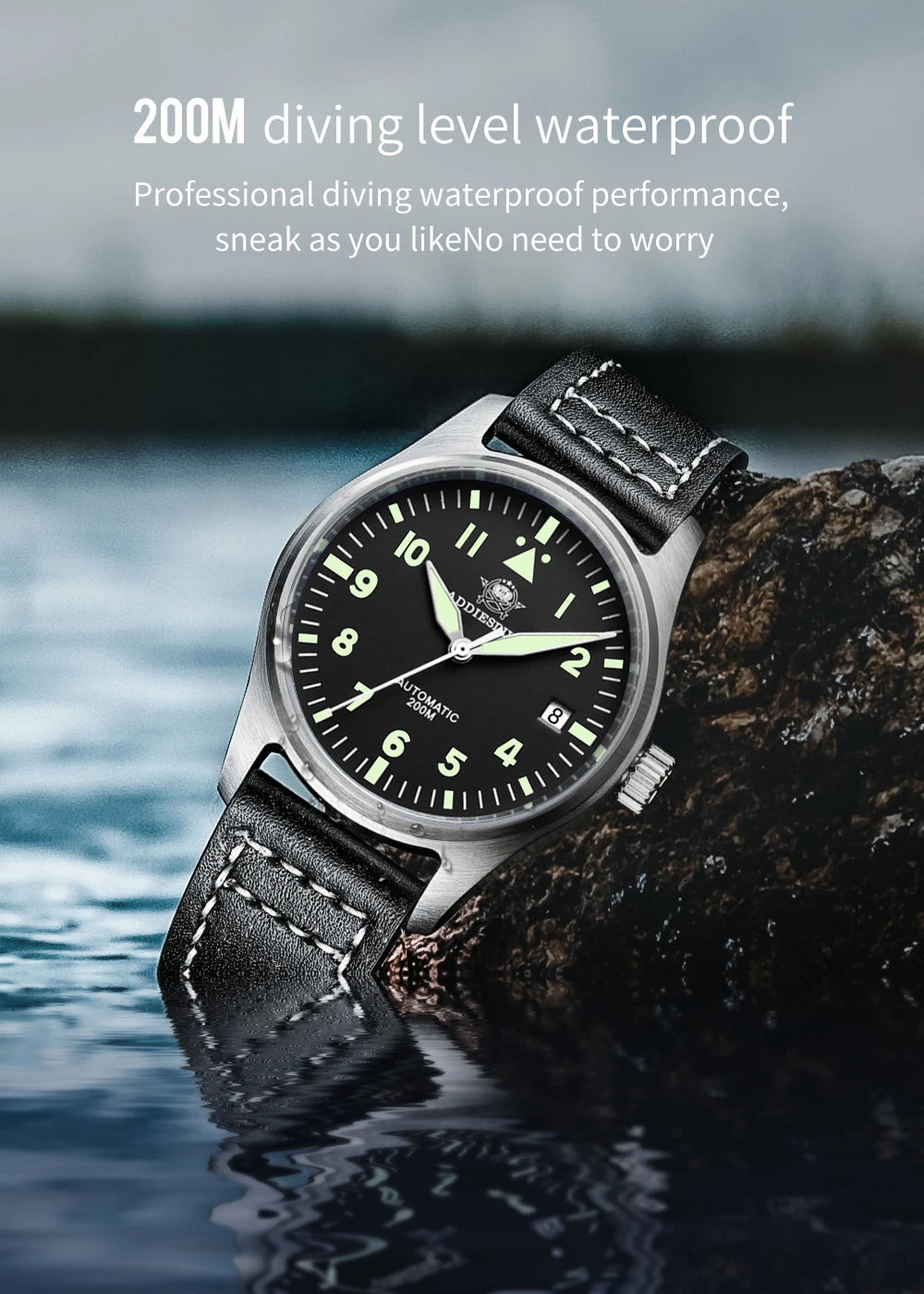 ADDIESDIVE Fashion Retro Personalized Watches 200m Waterproof C3 Luminous Steel Watch Sapphire Glass Mechanical Analog Watches