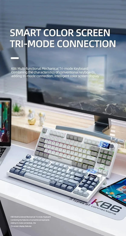 Attack Shark K86 Wireless Mechanical Keyboard, TFT Display, Metal Knob,RGB Backlit, Hot-Swappable, Bluetooth for Gaming & Office