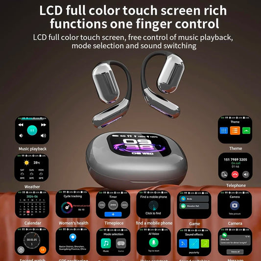 UYUXIO OWS AI Translation Earbuds with LCD Touch Screen, 144 Languages Real-Time Translator Earphones, Wireless Bluetooth Translating Headphones with Noise Cancellation
