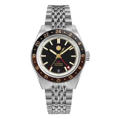 Relógio Automático Masculino San Martin 39.5mm Edição Limitada com Mostrador Full Lume NH34 GMT 6H Data 10Bar Luxo Kol Saati SN0116W