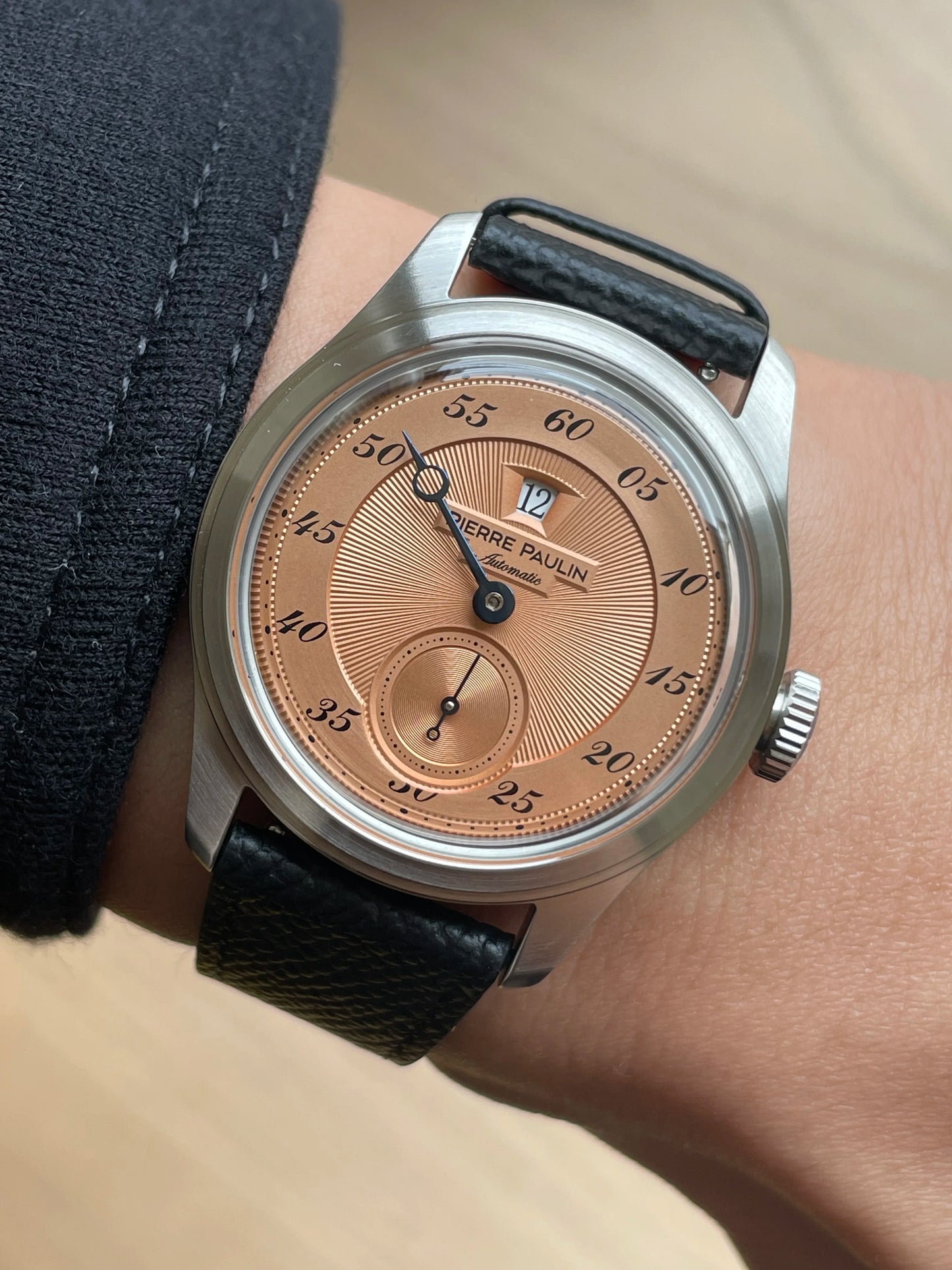 Spot goods NEW Pierre Paulin Jumping Hour Men Watch Salmon Dial Automatic St17 Mechanical Watch Vintage Date Window 38mm