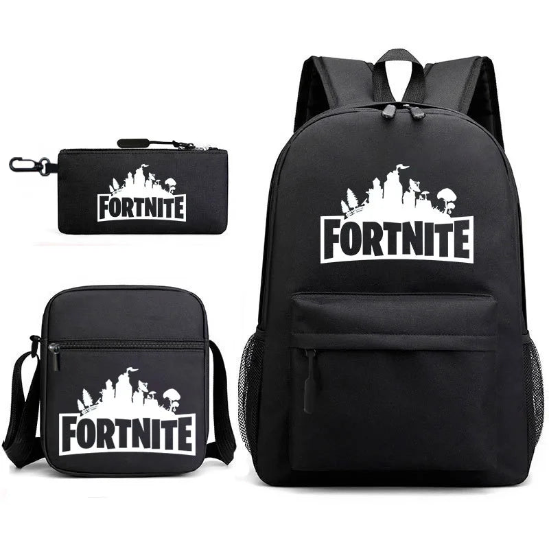 3Pcs Fortnite Gaming Backpack Set Lightweight Minimalist Laptop Schoolbag Pencil Case Lunch Bag Casual Travel Bag Holiday Gift