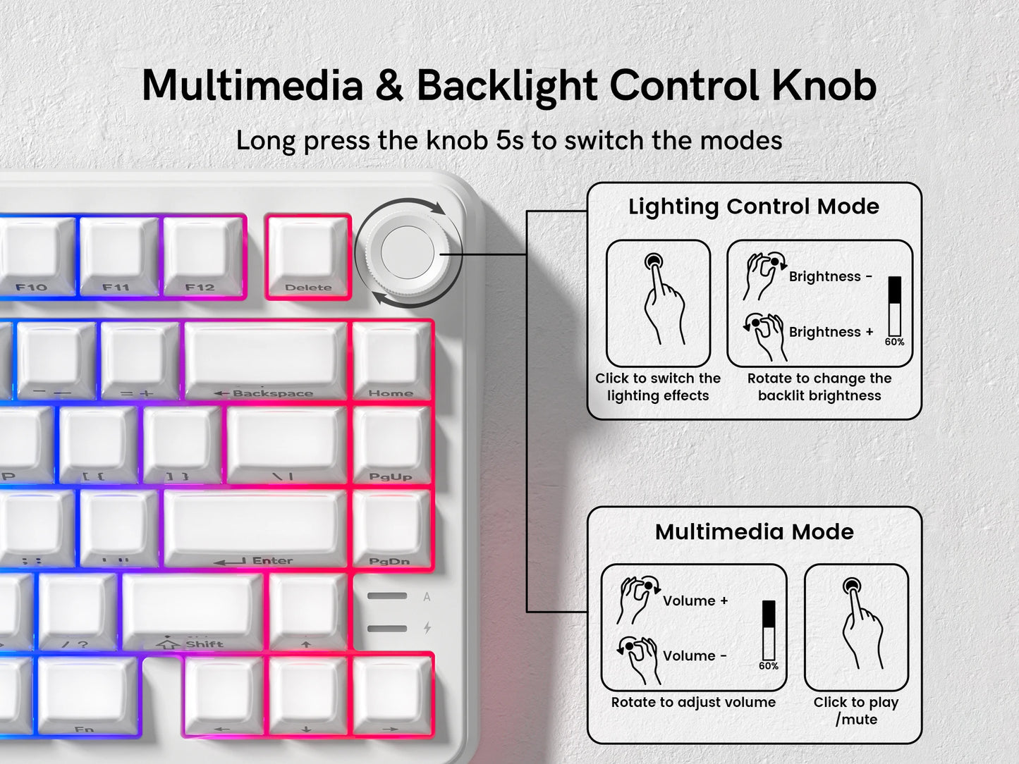 Womier L75 White Crystal Wireless Gaming Keyboard Tri-Modes Hot-Swappable Customized RGB Backlight Mechanical Keyboard Gasket