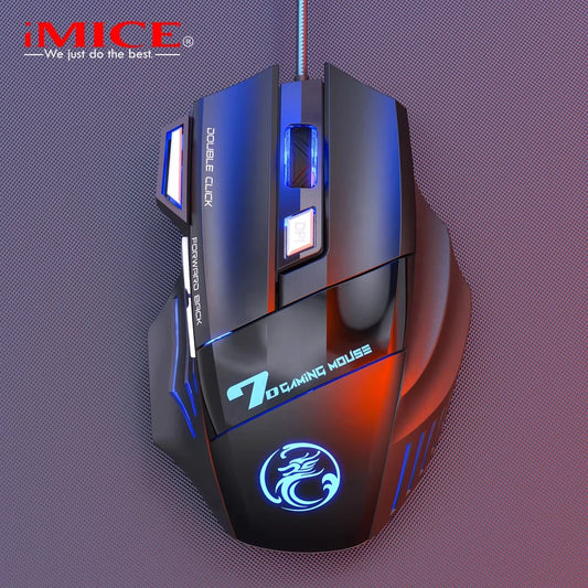 iMICE X7 Ergonomic Wired Gaming Mouse, 3200 DPI USB Gaming Mouse with 7 Programmable Buttons, LED Backlit Computer Gamer Mouse for PC & Laptop