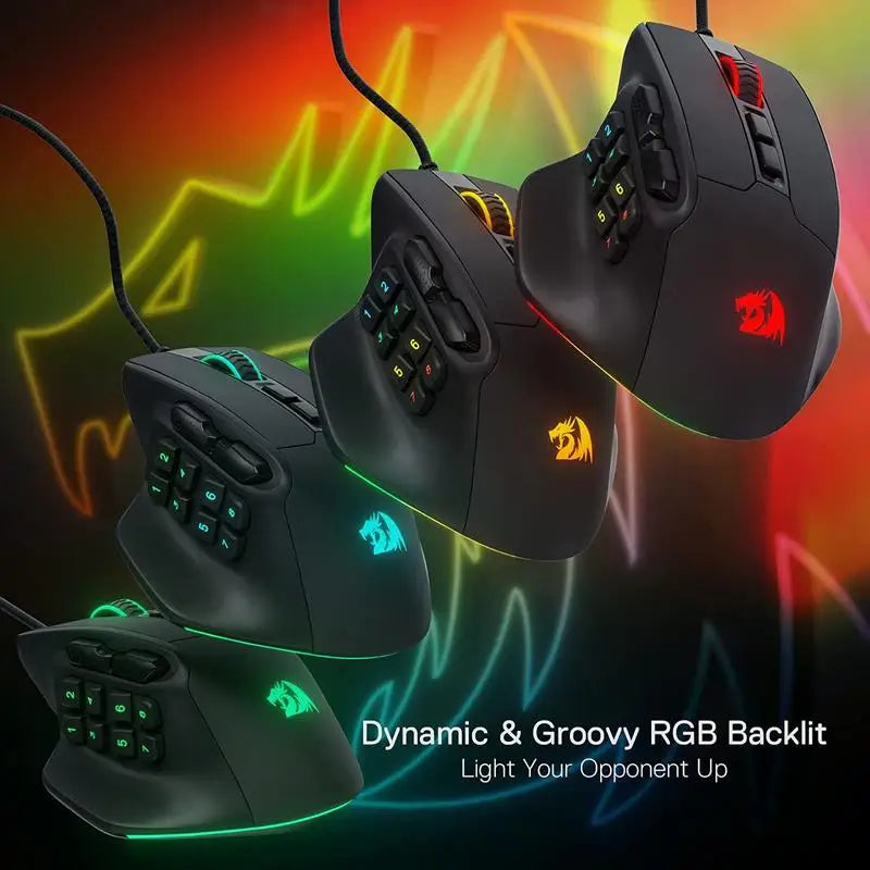 Redragon M811 Aatrox MMO геймърска мишка, кабелна RGB мишка за геймъри с 15 програмируеми бутона и ергономична конструкция за естествен захват