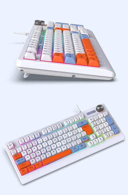 93 Keys Wired Gaming Keyboard with RGB Backlight Multi-Function Knob Color Matching Mechanical Feel Keyboard for PC Laptop Gamer
