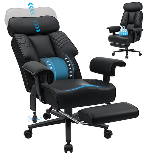Executive Office Chair with Foot Rest, Ergonomic Office Chair with Adjustable Headrest & Lumbar Support, Reclining Executive Desk Chair for Home Office