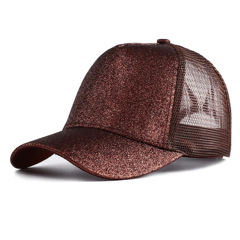 2023 New Summer Glitter High Ponytail Baseball Cap Female Snapback Hat Casual Black White Pink Mesh Trucker Caps for Women Gorra