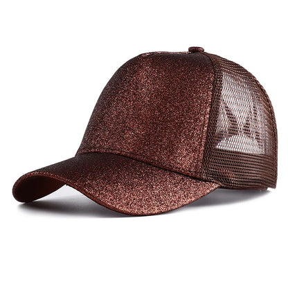 2023 New Summer Glitter High Ponytail Baseball Cap Female Snapback Hat Casual Black White Pink Mesh Trucker Caps for Women Gorra