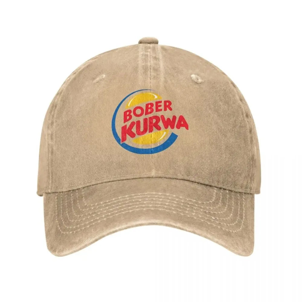 Casquette de baseball Burger King inspirée du mème « Bober Kurwa » – Casquettes en denim vieilli – Style vintage – Activités de plein air – Casquette souple non structurée