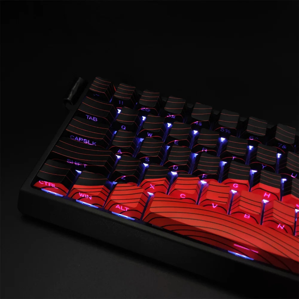 Contour Black and Red Side Engraved Translucent Keycaps PBT 128 Key Cherry Keycaps Suitable for Wooting Mechanical Keyboards