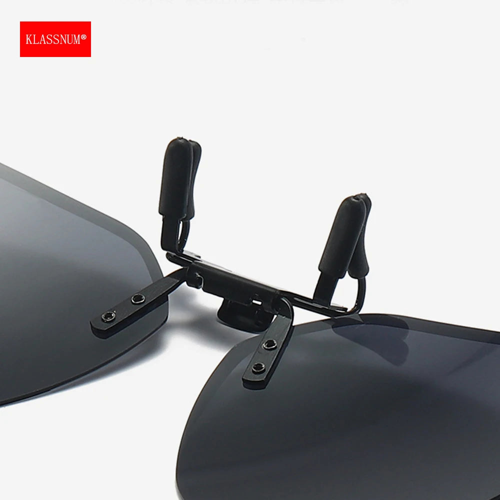 KLASSNUM Men Polarized Clip On Sunglasses Women Flip Up Sunglasses Square Cut Edge Lenses Driving Night Vision Fishing Goggle