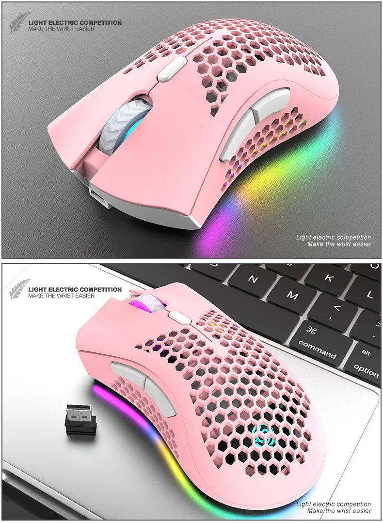 BM600 Rechargeable Wireless Gaming Mouse, 2.4G RGB Honeycomb Gaming Mouse with 12000 DPI, 7 Programmable Buttons, USB Gaming Mouse for PC & Laptop