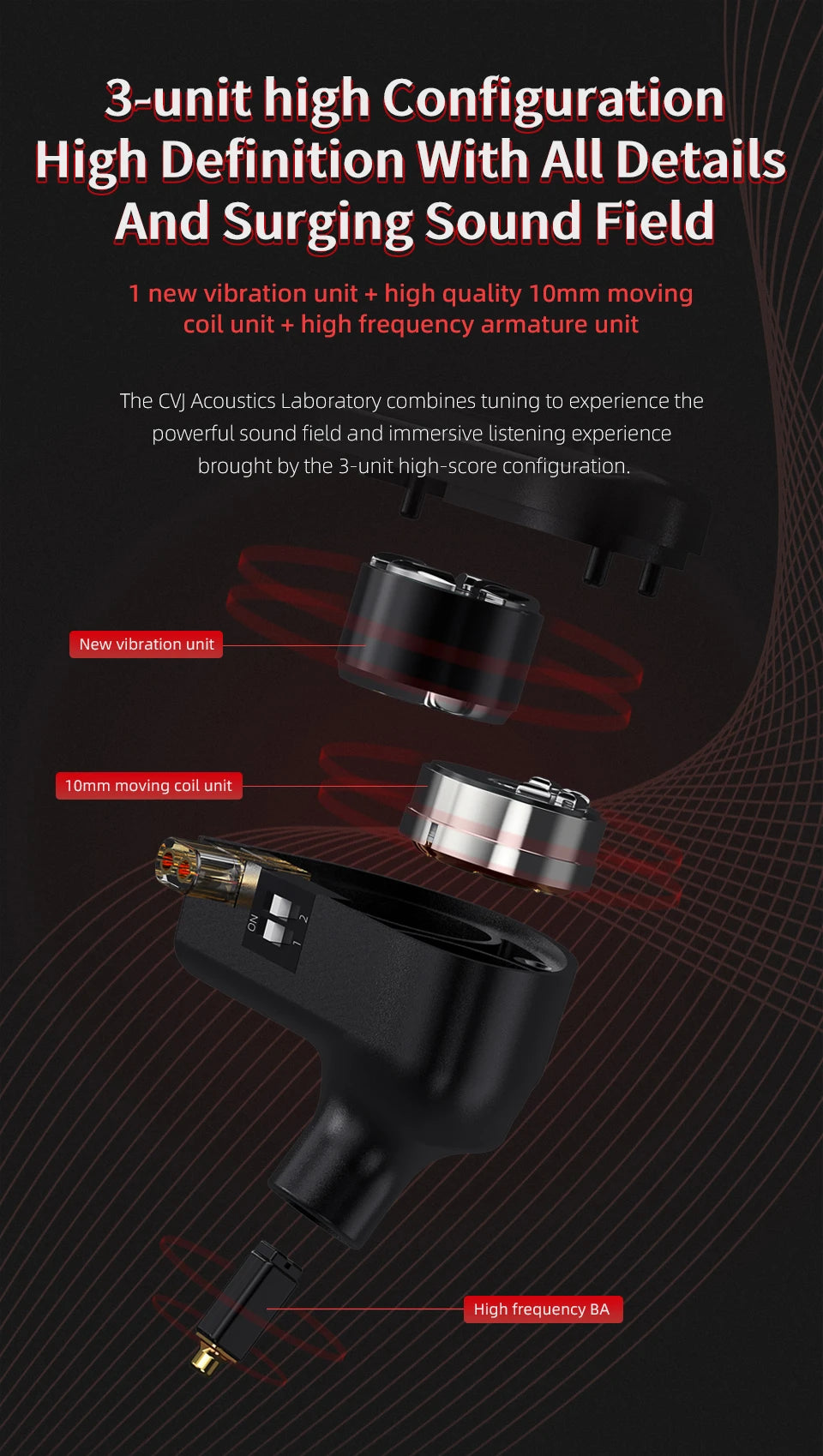 CVJ Assassin Hybrid Gaming Earphones 1DD+1BA Vibration Driver Wired HiFi Headphones with Mic, Type-C & 3.5mm In-Ear Gaming Earphones for E-Sports