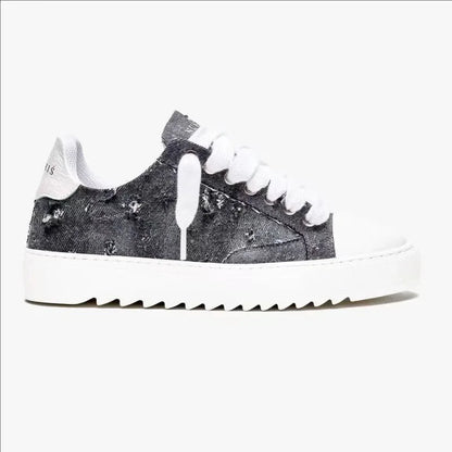 Chaussures de skate décontractées et respirantes pour hommes, semelle épaisse, baskets de sport polyvalentes, en toile grise denim imprimée, style spray, chaussures en toile