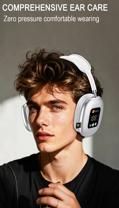Wireless Bluetooth Headset with RGB Digital Display, Card Reader, Long Battery Life, HiFi Sound & Noise Reduction Earphones