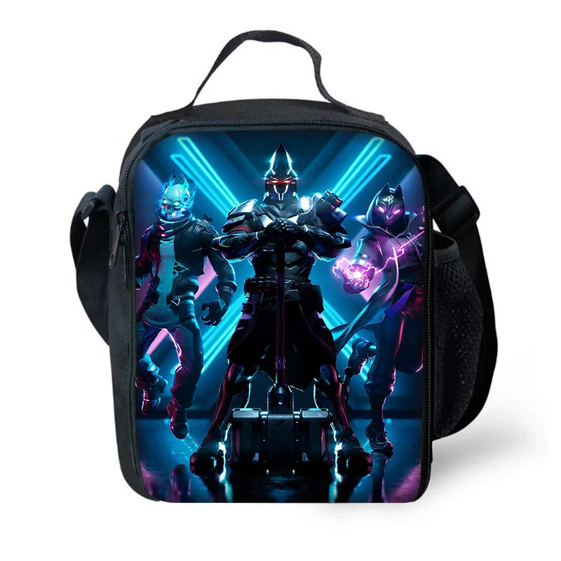 Trendiges Gaming-Design Kinder-Rucksack F-FortniteS mit Lunchbag und Federmäppchen, Schulranzen mit großem Fassungsvermögen für Jungen und Mädchen, ideales Geschenk