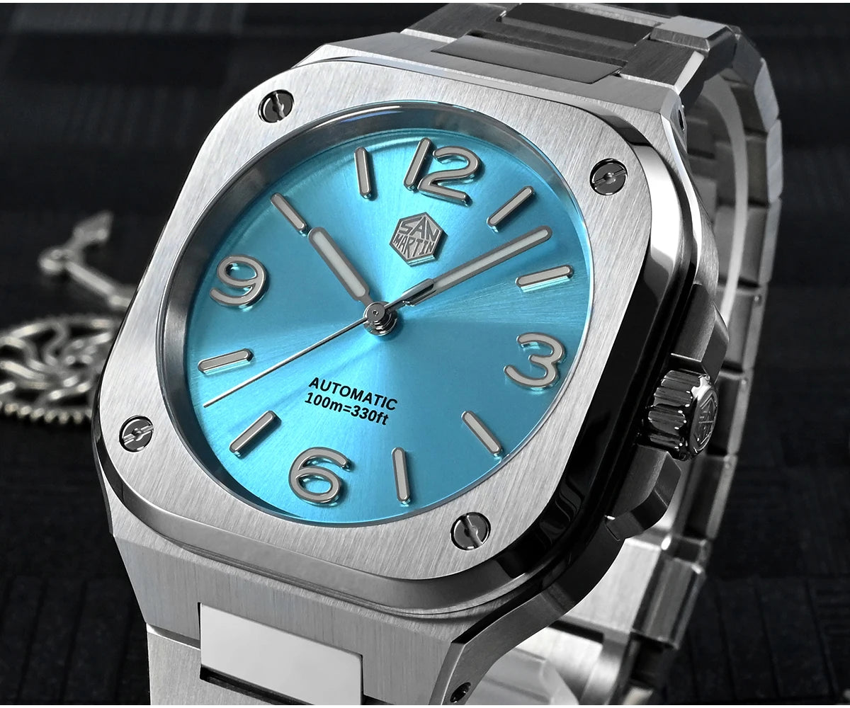 San Martin 40mm Classic Luxury Sport Watch Distinctive Square Case Stainless Steel Men Watch Automatic Mechanical 10 Bar SN0074