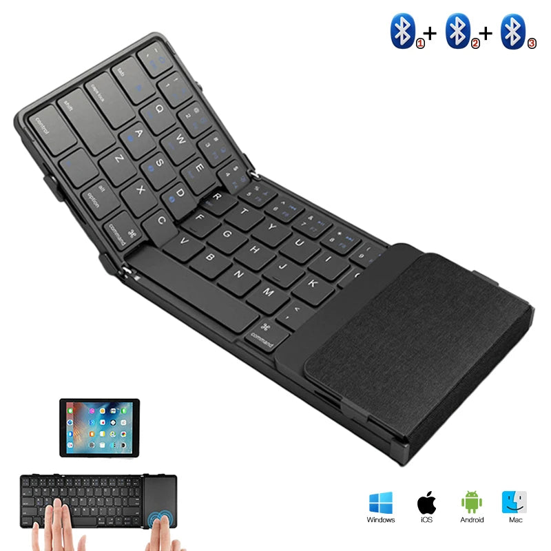 BOW Foldable Bluetooth Keyboard with Touchpad/Numberic Pad Portable Rechargeable Folding Wireless Keyboard for Tablet iPad