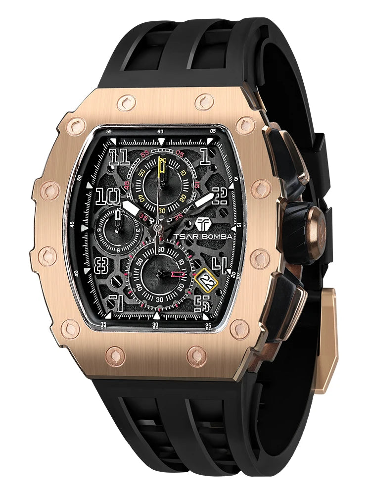 TSAR BOMBA Watch for Men Luxury Brand Tonneau Design Waterproof Clock Stainless Steel Wristwatch Fashion Rectangle Mens Watch